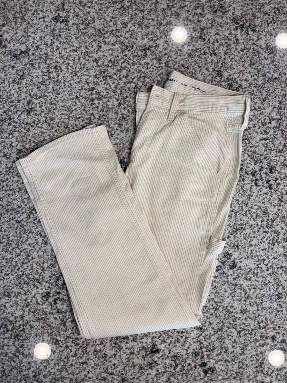 Old Navy 90’s Straight Light Cream Pinstripe Carpenter Pants
